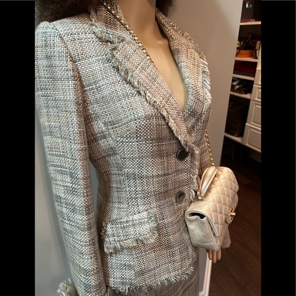 Georgiou Cream/Olive/Gold Tweed Blazer and Shirt Suit, Size 10 - Picture 3 of 16